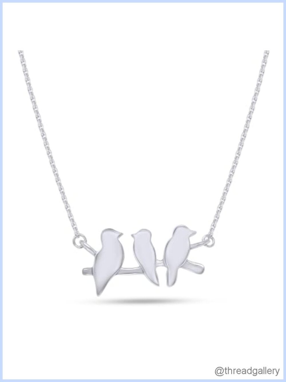 3 Mini Bird Pendant Necklace 14K White Gold Plated Sterling Silver 18" Rope
